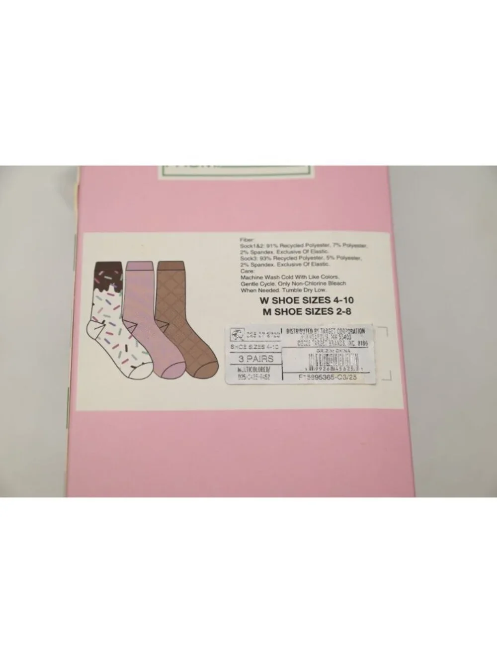 NIP Sockingly Sweet 3 Pair Ice Cream Cone Socks Shoe Sz 4-10 Pink Brown Gift Box